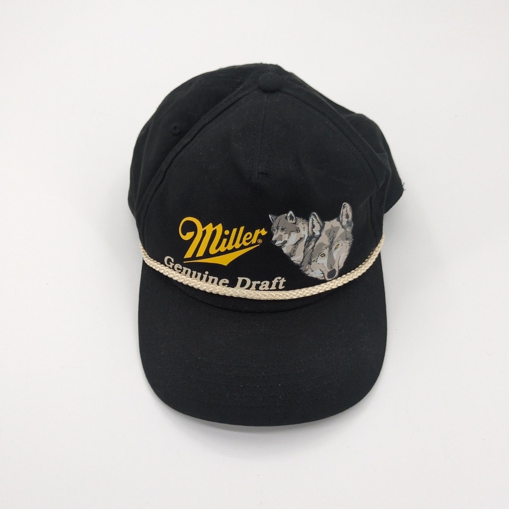 Vintage Miller Genuine Draft Wolves Rope Snapback Hat Black American Needle Beer - Picture 6 of 6